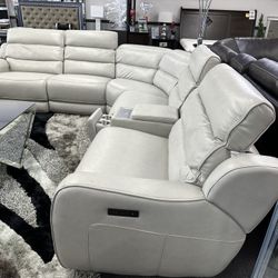 White Leather Sofa Sectional W/ Power Recliners