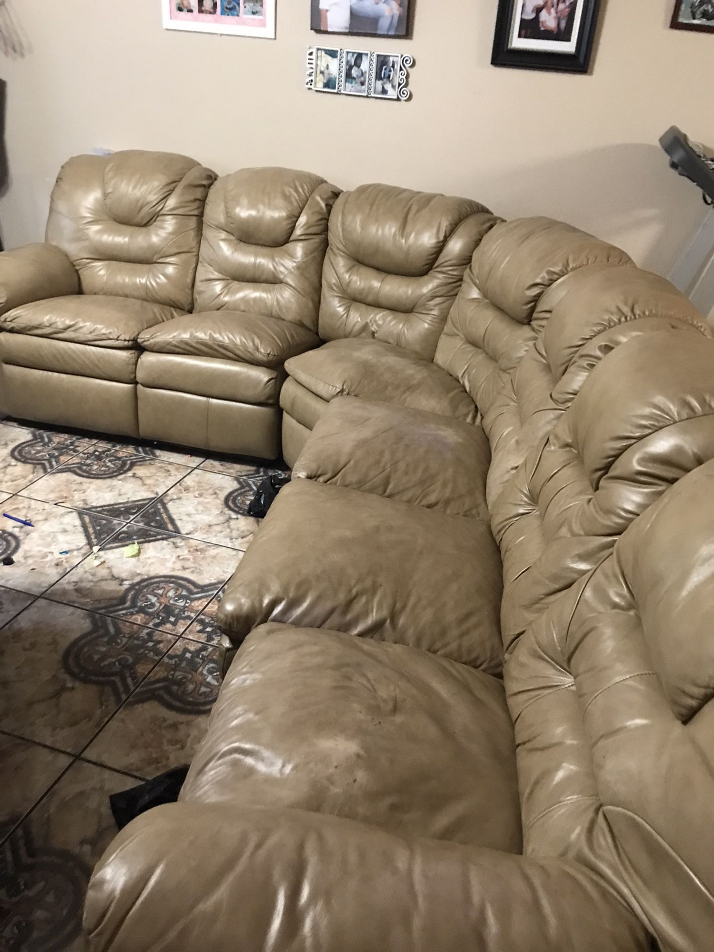 Futon Couch Leather 2 Part Beige 