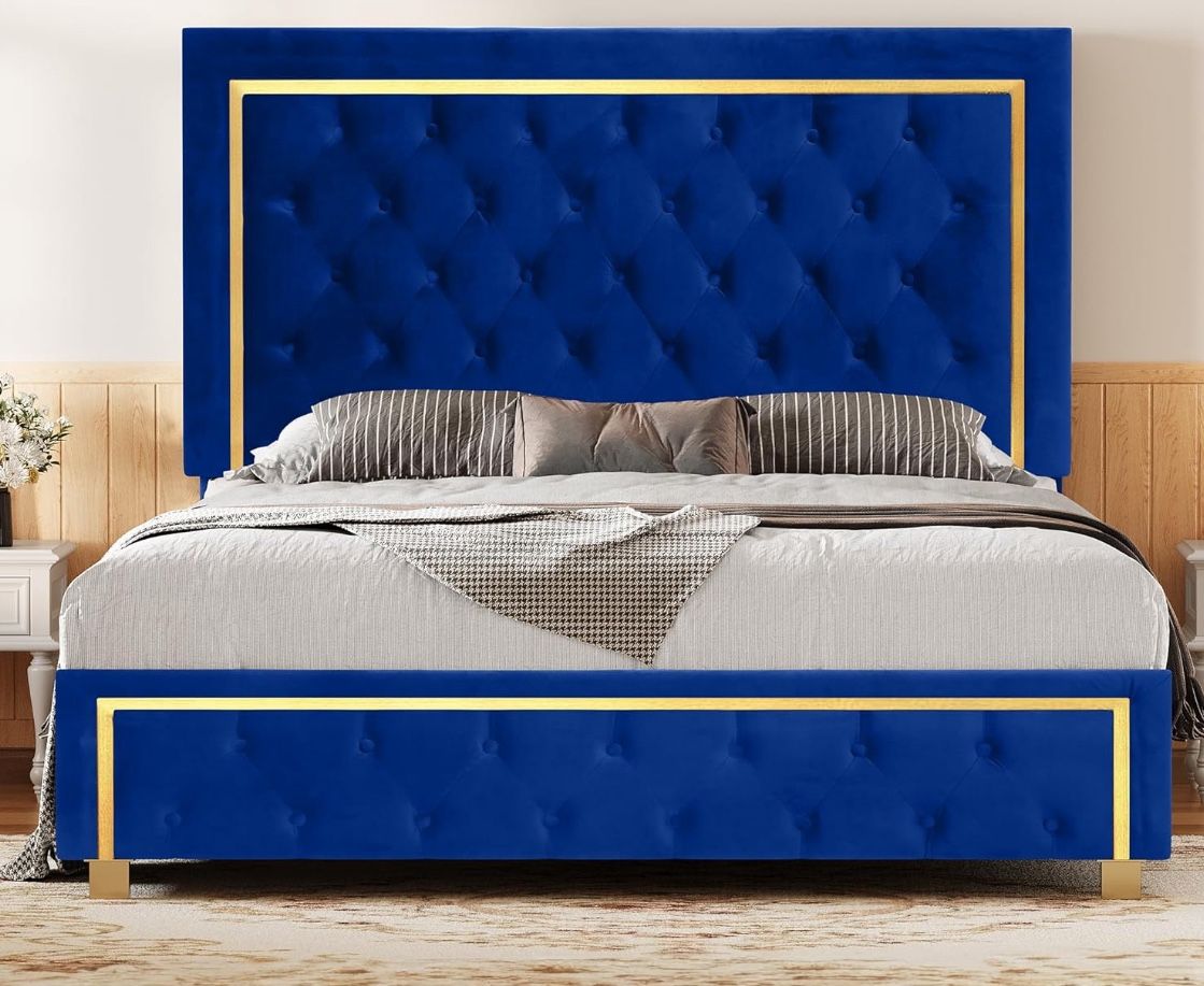 Blue Queen Size Platform Bedframe NIB $700  or OBO