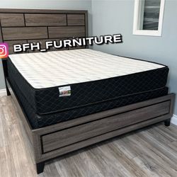 Queen Size Brown Bed W Orthopedic Mattress 