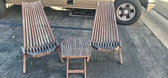 Wooden Slatted Folding Chair Set with Side Table