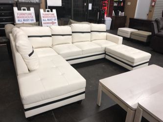 White leather sectional