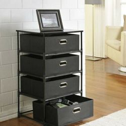 3-Drawer Dresser w/ Shelf w/ Fabric Bins Industrial Storage Tower Unit
