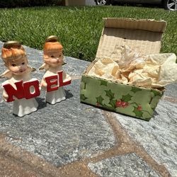 Brinn's Japan NOEL Angels Salt and Pepper Shaker Set of Two - White Robes and Really Chubby Cheeks! Excellent Vintage