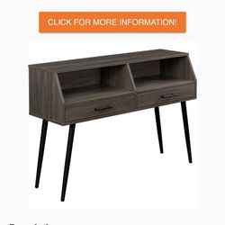   44" 2 Drawer Entry Way Table in Slate Grey Finish & Black Metal by Walker Edison