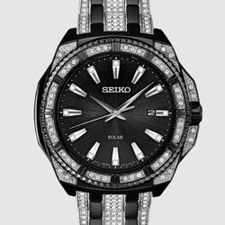 SEIKO SOLAR CRYSTAL BLACK DIAL WATCH SNE459