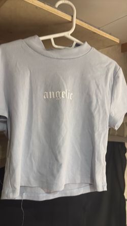 Forever 21 Light Blue "Angelic" Mock Neck Crop Top (Small)