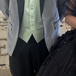 Black Suit With Grey Suede Jacket 