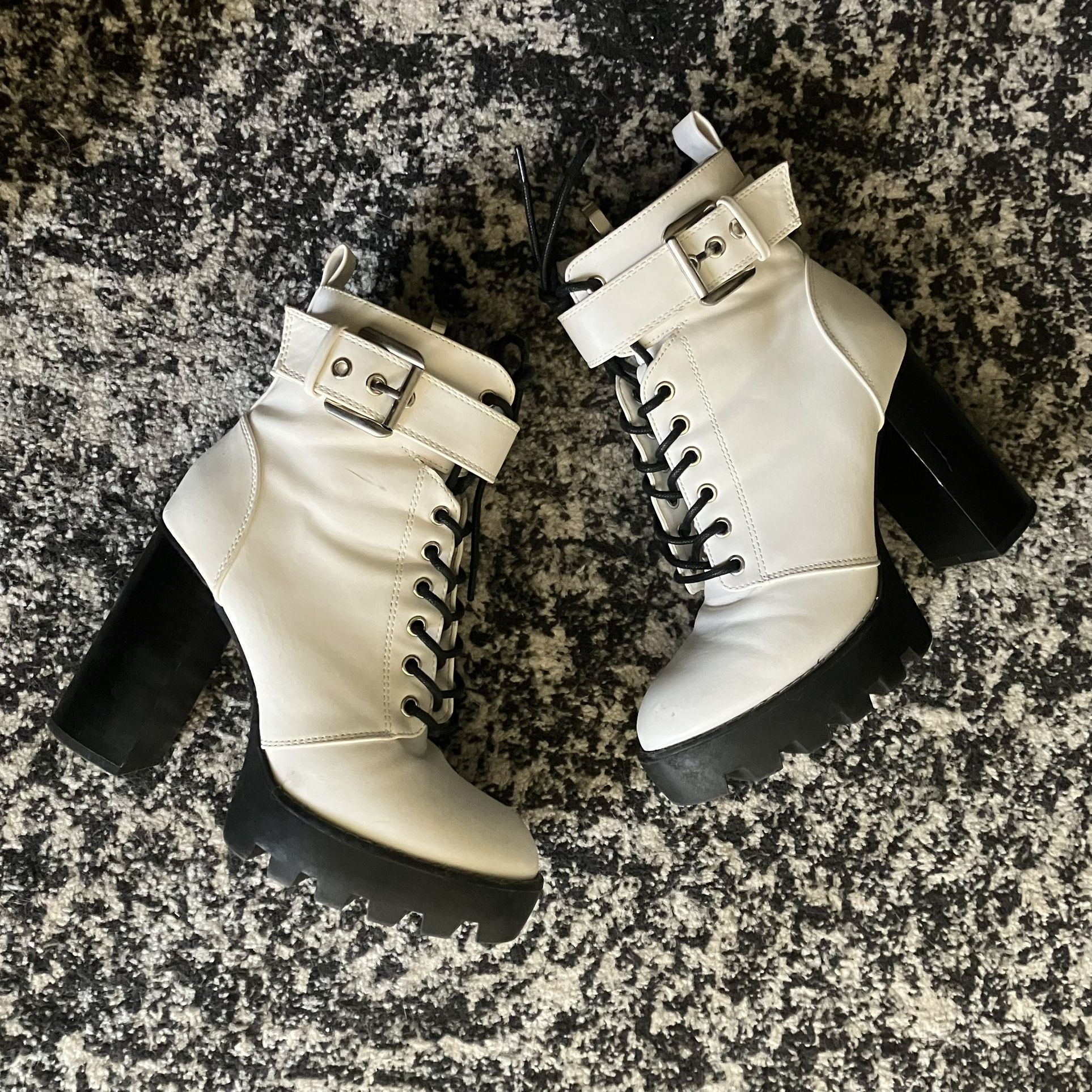 white chunky heel boots