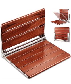 Upgraded Version] 20" ADA Compliant Folding Teak Shower Seat Wall Mounted - Larger Teak Shower Bench, Home Care Folding Shower Seat for Inside Shower,