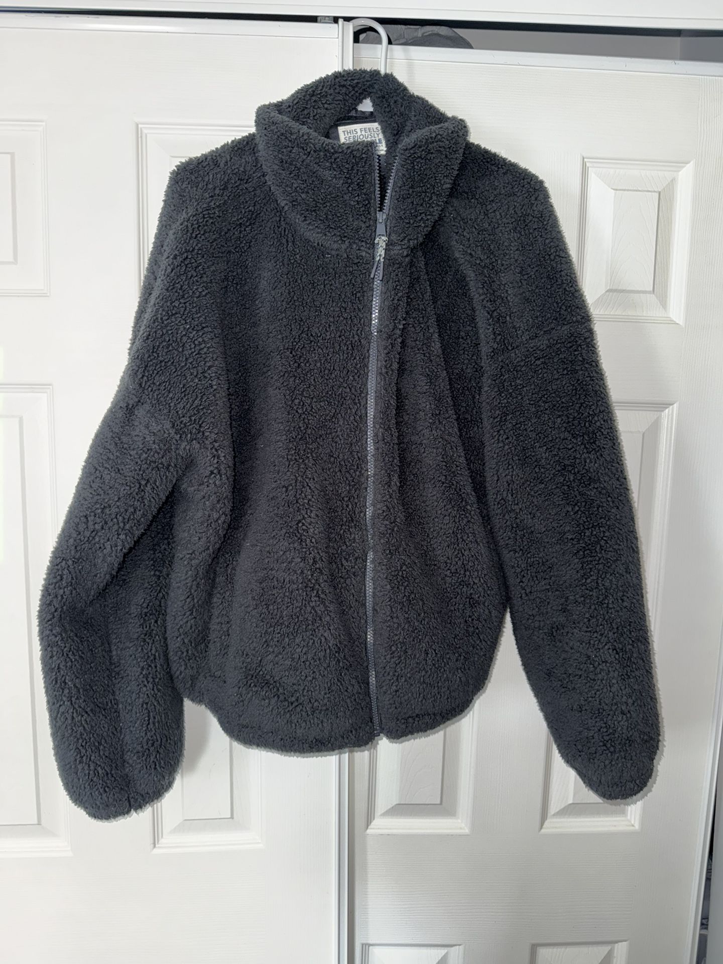 WOMENS L/XL FULL ZIP JACKET SHERPA BLACK AMERICAN EAGLE