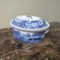 Spode ITALIAN Blue & White Oven Casserole Dish w/ Lid - 9"