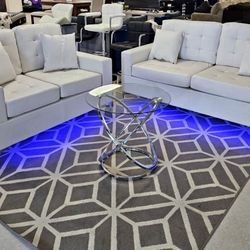 NEW IN BOX-  LED LIGHTS BELOW White Sofa and Loveseat Set USB PORT FINANCE Available $54 down