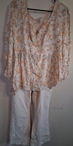 Floral Wrap Blouse and Corduroy Pants Set