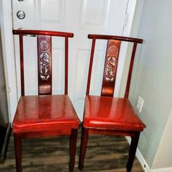 2 Dark Cherry Dragon Motif Chairs