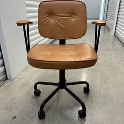 Office Chair Soft Brown Leather Adjustable Swivel