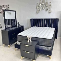 black & gold upholstered headboard