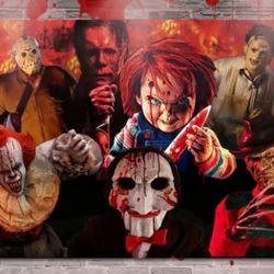 Classic Scary Movie Character Backdrop Banner for Halloween Party Decoration Trunk Or Treat Poster