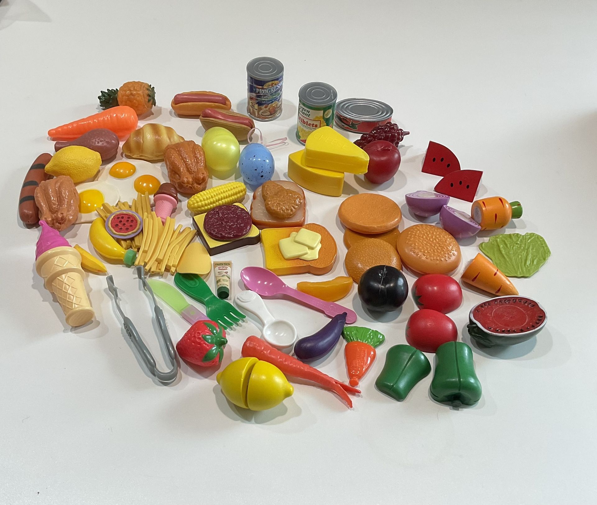 Play Set of 53 Hard Plastic Foods & Utensils, Medium Size