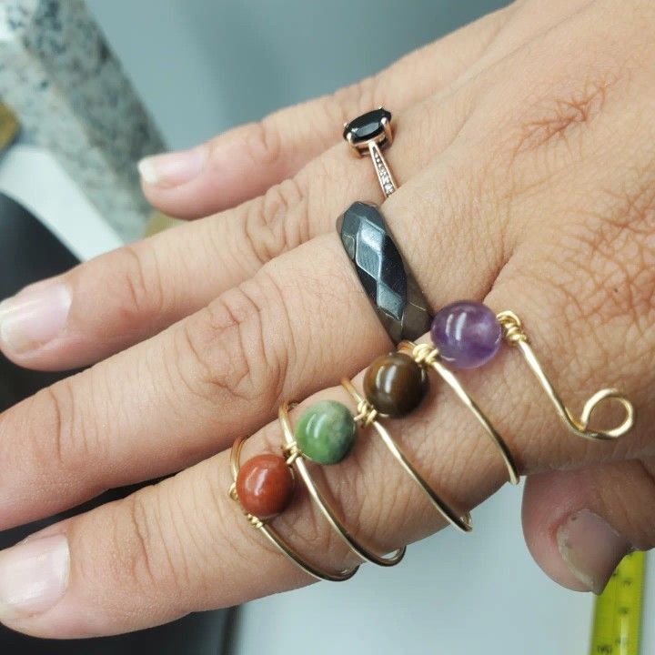 Handmade chakra beaded copper Ring