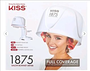 Kiss 1875 Salon Bonnet Hair Dryer, Portable, Adjustable Height, 4 Heat Settings, 1875 Watts, White