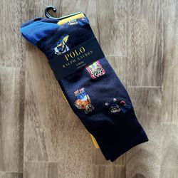 Polo Ralph Lauren Dress Socks 2 Pair Beach Polo Bear Trouser Socks Yellow Mens L