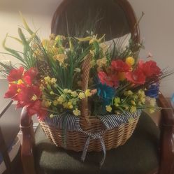 Large wicker basket with Dozens of Artificial Flowers different sizes
