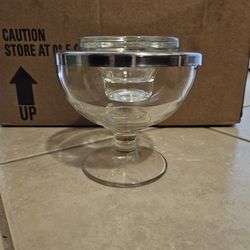 Vintage Jeannette Glass Shrimp Cocktail Chiller W/ Slotted Metal Lid & Insert