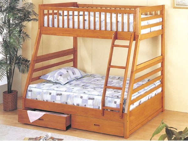 Oak twin full bunk bed with 2 drawers(new)