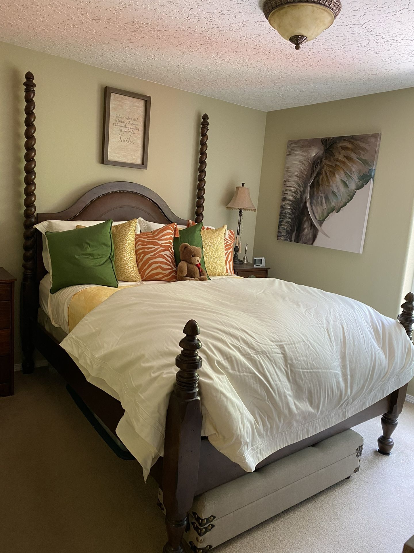 Queen 4 Poster Solid Wood And Leather Bed Frame