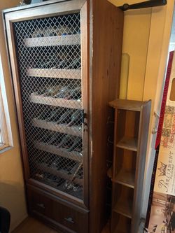Tall Wooden Wine Cabinet with Metal Mesh Door
