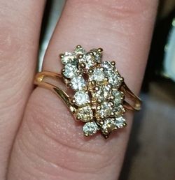Vintage 14k yellow gold diamond multi-level waterfall cluster ring