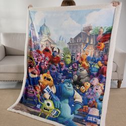 Monsters Throw Blanket, Kids Sulley Sullivan Sherpa Super Soft Fuzzy Plush Blanket Mike Wazowski 50 x 60 Inches Boys Girls Gifts
