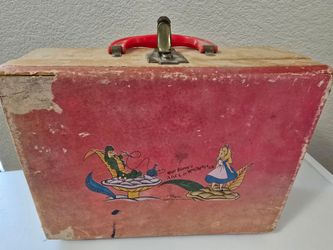 Vintage alice in wonderland toy chest case Bakelite Handle
