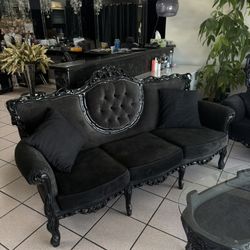 Vintage Victorian Black Sofa Set With Table