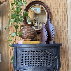 Wood Carved Dark Brown Feathers Decor Modern Farmhouse Traditional Shelf Bookcase Desk Pair Set of 2