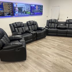 Recliners Black 3pc Set New Box 