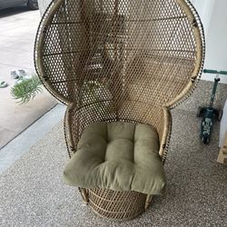 Vintage Peacock Chair With Sage Green Cushion