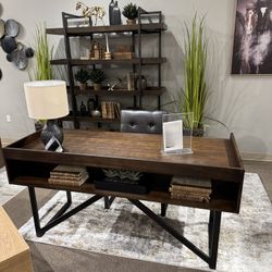 Brown 63" Home Office Desk w/ 3 Drawers and 76” Bookcase w/ 5 Shelves