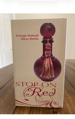Stop On Red Vintage Hobnail Glass Bottle