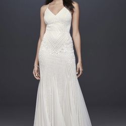 DB Studio (David’s Bridal) Beaded Wedding Dress Size 16W Clean w/rhinestone belt