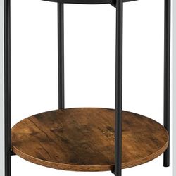 VASAGLE 2-Tier Side Table, End Table with Movable Tray, Coffee Table, Steel Frame, for Living Room, Bedroom, Rustic Brown and Black LET221B01