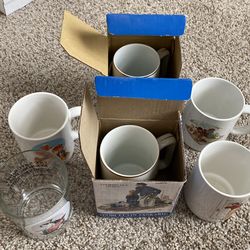 Norman Rockwell Porcelain Tankard Coffee Mugs (6)
