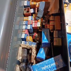 TOOL BOX FULL OF TV TUBES IN PACKAGING 