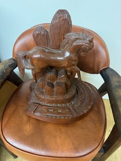 Hand-Carved Wooden Pegasus Horse Sculpture