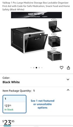 Yalikop 1 Pcs Large Medicine Storage Box Lockable Organizer First Aid with Code for Safe Medication, Snack Food and Home Safety (Black White)