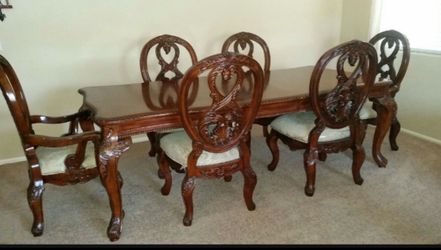 Ornate Wood Dining Table and Chair Set