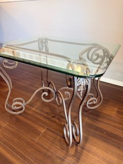 Set of 3 Wrought Iron Tables with Glass Tops