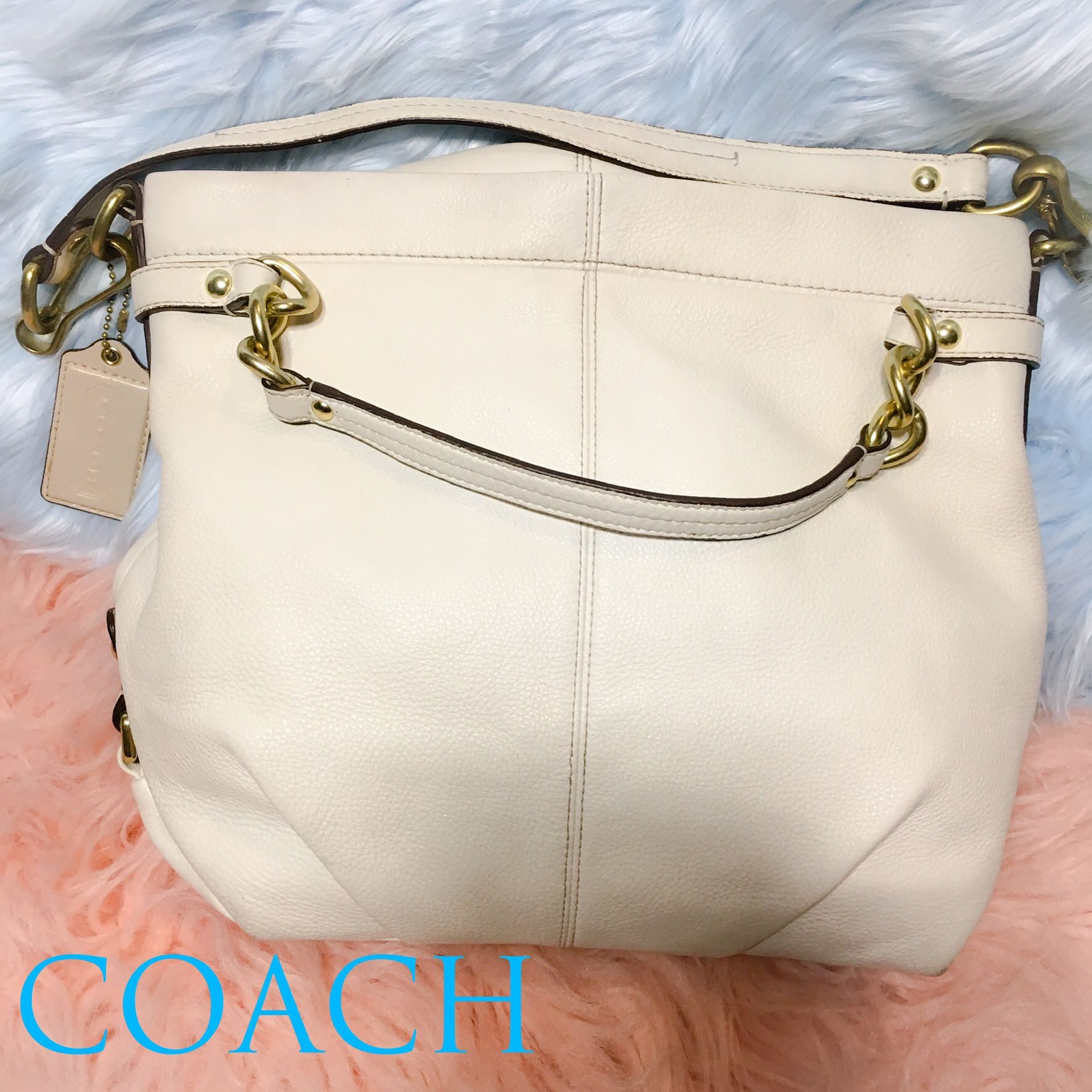 Coach white leather satchel hobo crossbody bag