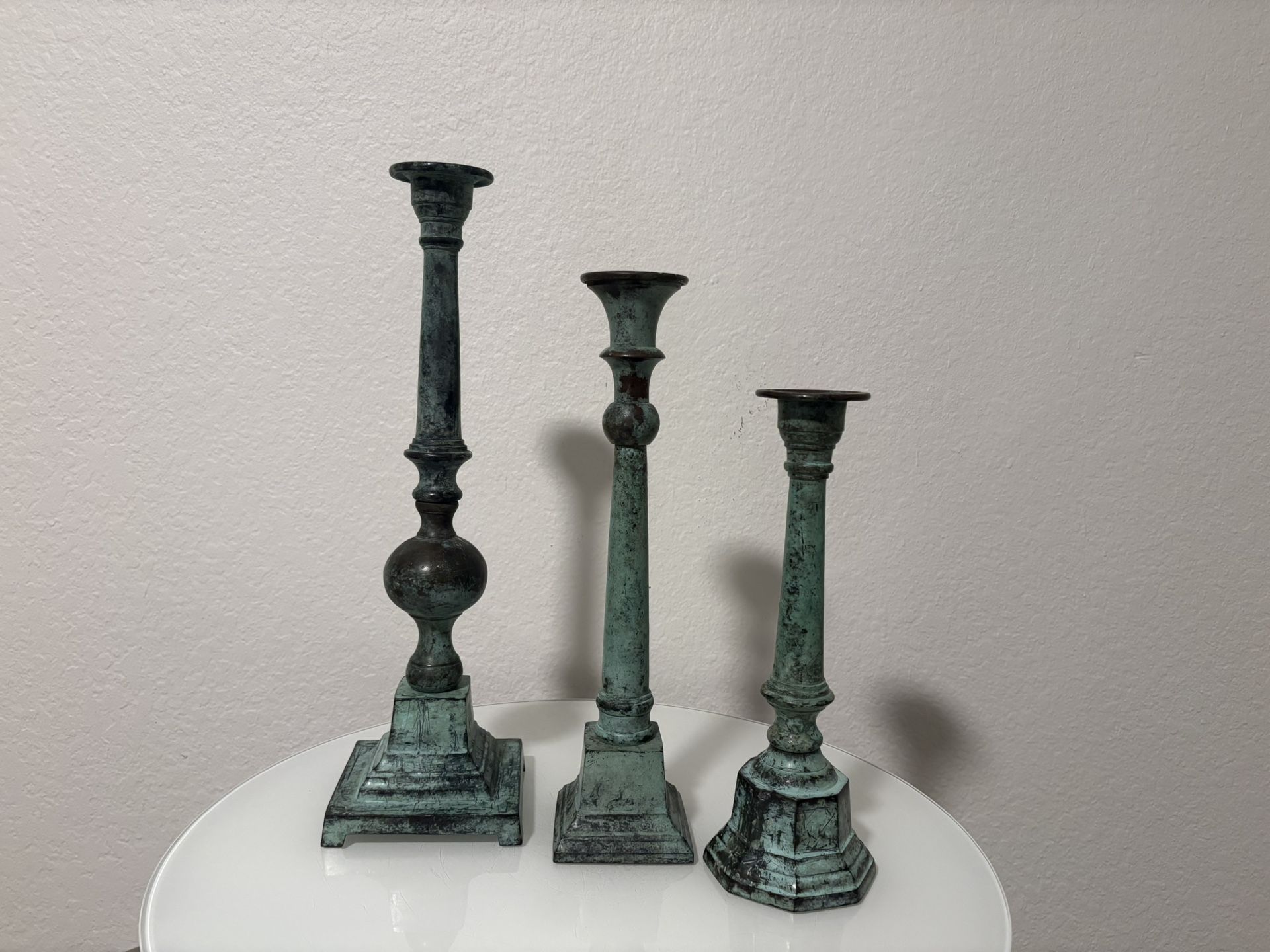 Set of 3 Candle Holders Heavy Verdigris
